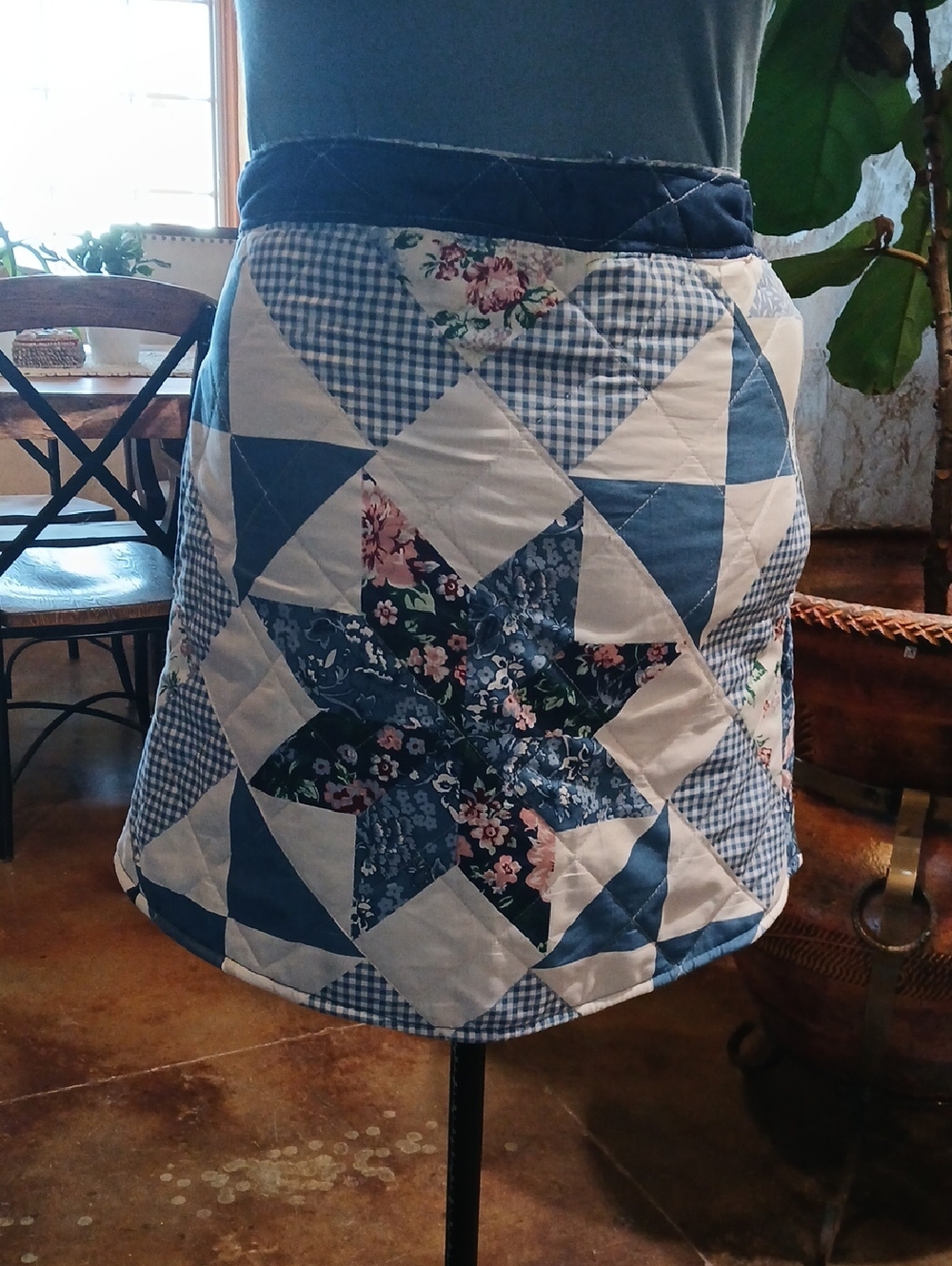 Quilted Patchwork Blue Floral Mini Skirt